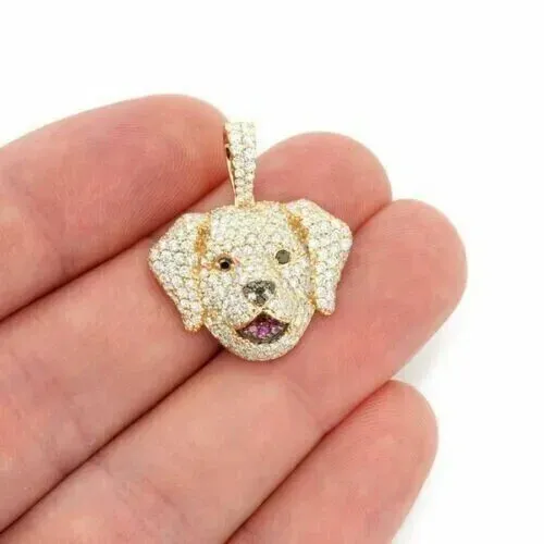 2.00Ct Round Cut Moissanite Labrador Retriever Pendant 14K Yellow Gold Plated