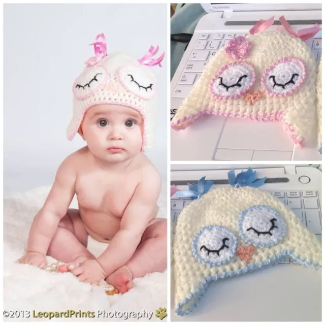 Crochet Babies Owl Hat Baby Gift Photo Prop Stocking Filler Boy Girl