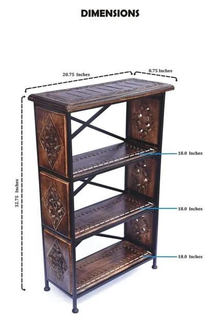 Diwali Gift Store Wooden and Wrought Iron Floor Standing Multipurpose 4 Shelves