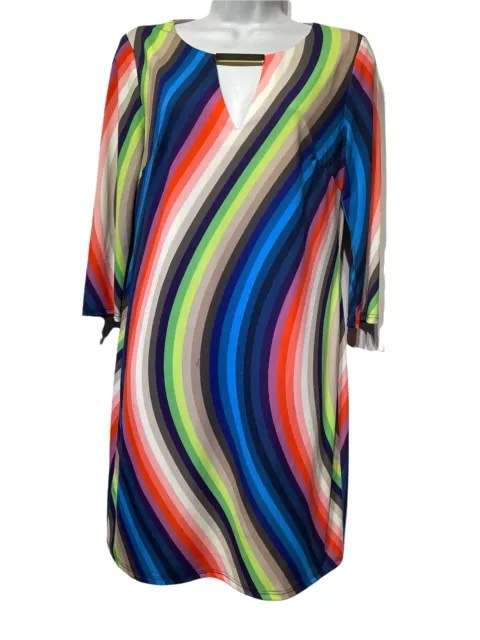 Trina Turk Bolero La Floridita Wave Rainbow Stripe Jersey Shift Dress Size 4