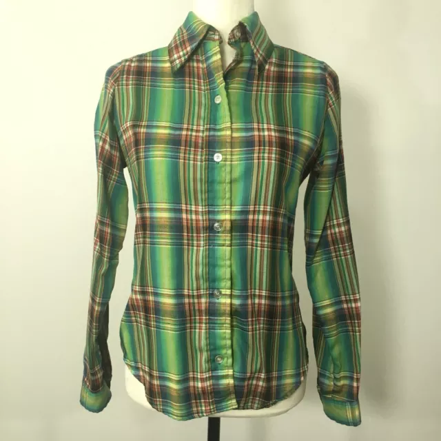 Big E Vintage LEVI'S Button Front Plaid Long Sleeve Shirt Green Size 4-6 Small?