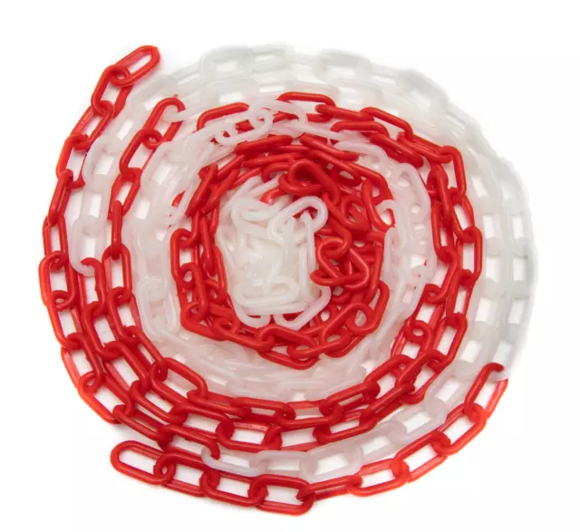 5M Absperrkette rot-weiß Plastikkette Warnkette Rundstahlkette Metall 35x20mm