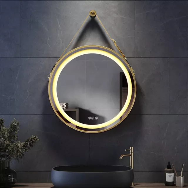 Round LED Illuminated Bathroom Mirror with Demister Optional Modern 600 800 Hung