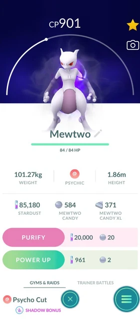 Shiny Mewtwo Legacy Move Shadow Ball Pokemon Trade Go Registered