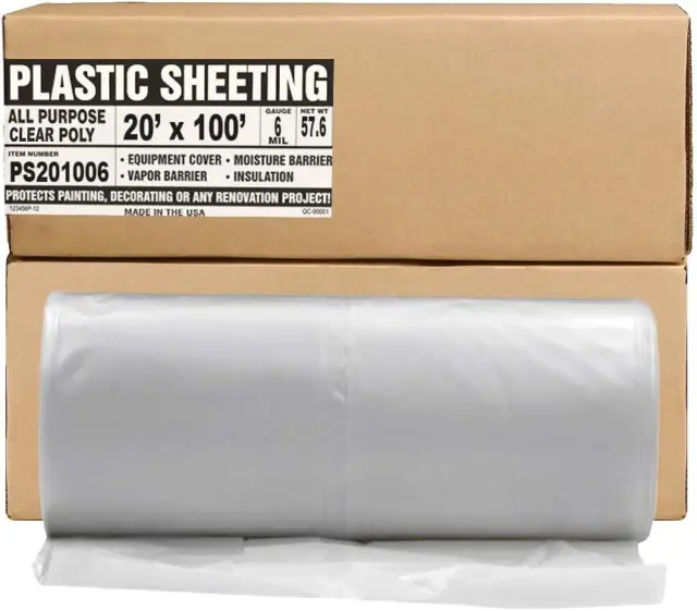 Aluf Plastics Plastic Sheeting - 20' x 100', 6 MIL Heavy Duty Gauge - Clear and