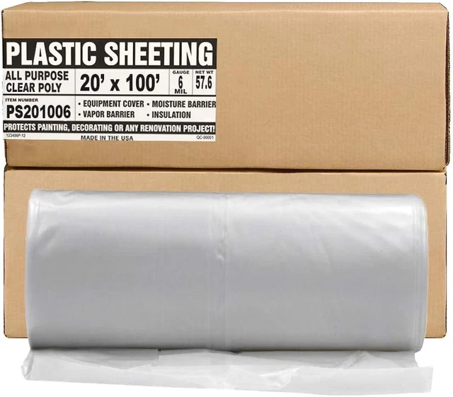 Aluf Plastics Plastic Sheeting - 20' x 100', 6 MIL Heavy Duty Gauge - Clear and
