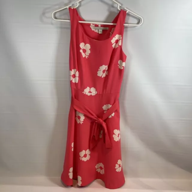 LC Lauren Conrad Womens Fit & Flare Dress Pink Floral Belted Sleeveless 4