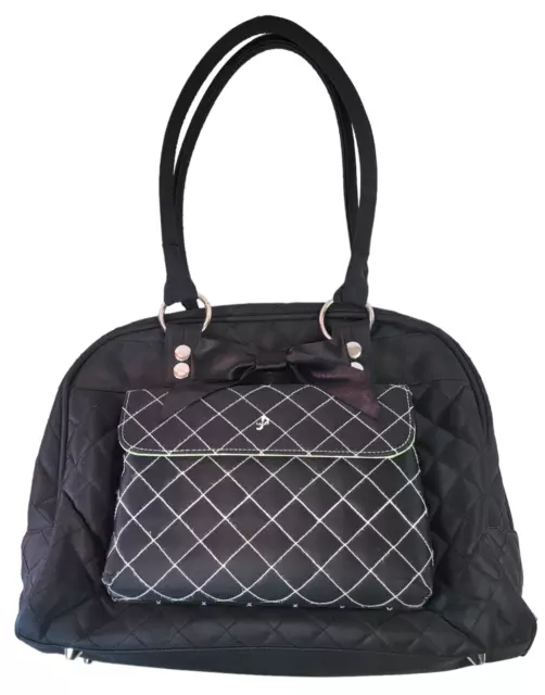 JP Lizzy Bowler Type Large Diaper Bag Black Changing Pad Quilted Zippered