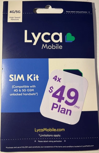 Lycamobile Preloaded Sim $49 x 4 (4 Months 40GB Per Month)