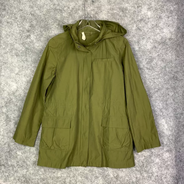 Eileen Fisher Rain Coat Jacket Women's XS Green Organic Cotton Hooded Zip Snap