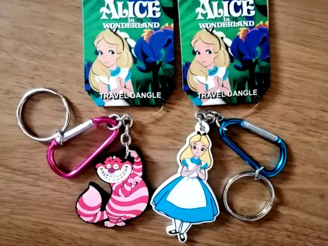 Disney Alice In Wonderland + Cheshire Cat 2 x Keyrings, Travel Dangle