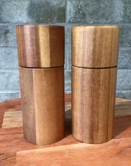 MID CENTURY MODERN Style Wooden Salt Shaker & Hand Pepper Grinder 5” tall