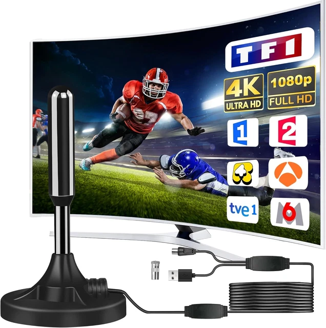 Antenna TV Interna Amplificata 130KM – Supporta 4K, Base Magnetica, Cavo 3m, Per TV Vecchie E Smart
