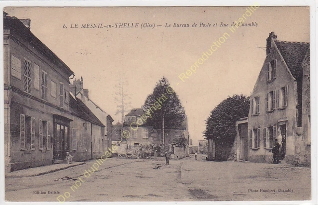 CPA 60530 LE MESNIL EN THELLE Post Office & rue de Chambly animated Ed HUMBERT