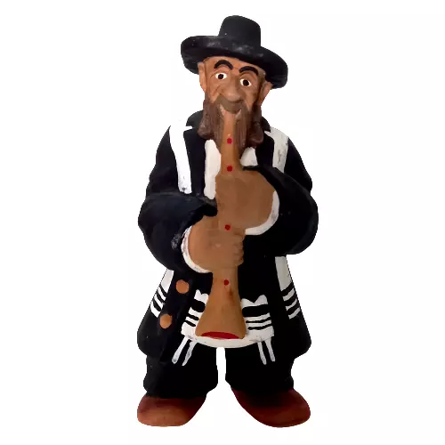 Vintage Statue Hand Carved Art Wooden Israel Figurine Jewish Musician Painted