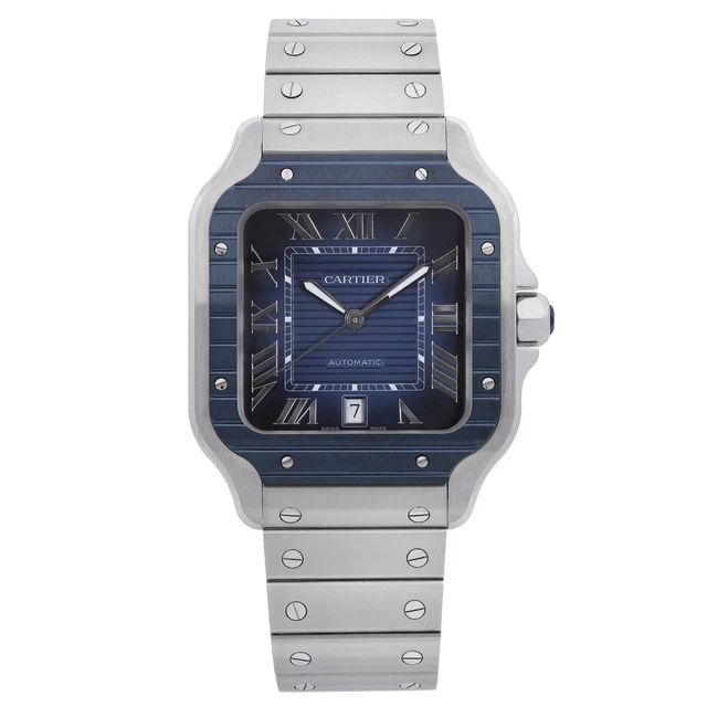 Cartier Santos De Cartier Large Blue Dial Automatic Mens Watch WSSA0048