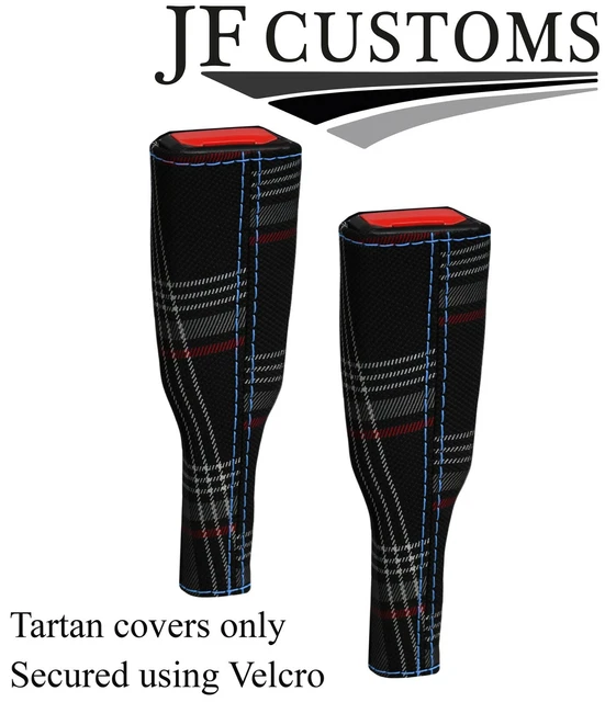 L Bluestitch Red Tartan 2X Seat Belt Tall Covers For Vw T6 Transporter