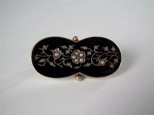 Emaille & Samen Perle Blumenmuster Trauer Brosche Emaille & Samen Perle Blumenmuster Trauer Brosche
