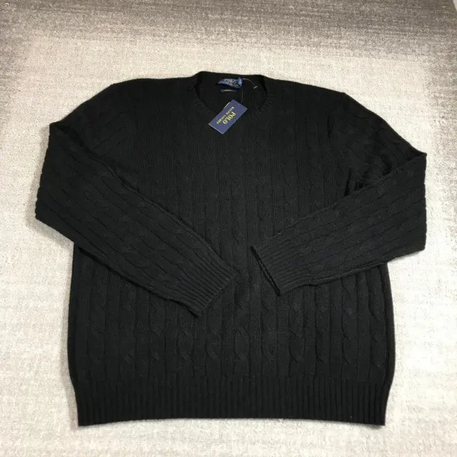 New Polo Ralph Lauren Sweater Mens 2XL XXL Cashmere Black Pony Pullover Casual