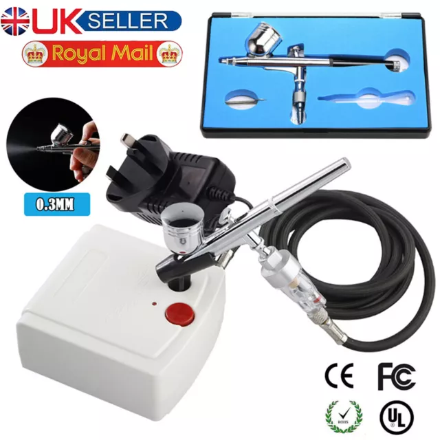 Mini Airbrush & Compressor Kit Dual Action Spray Gun Model Paint Tattoo 0.3MM UK 2