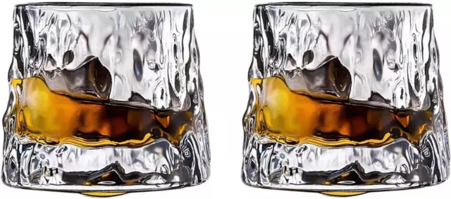 2 Pieces Rotatable Crystal Whiskey Glasses - Premium 5OZ Scotch Glasses,Tumbler