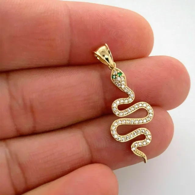Snake Pendant 18"Chain 14K Yellow Gold Plated 1.50Ct Round Cut Simulated Diamond