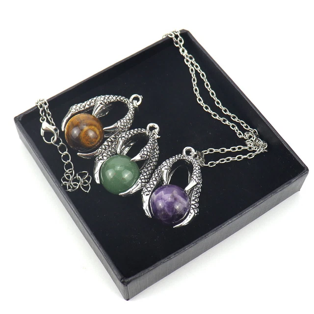 Round Natural Stone Necklace Dragon Claw Jewelry Pendant Rock Punk Street Style