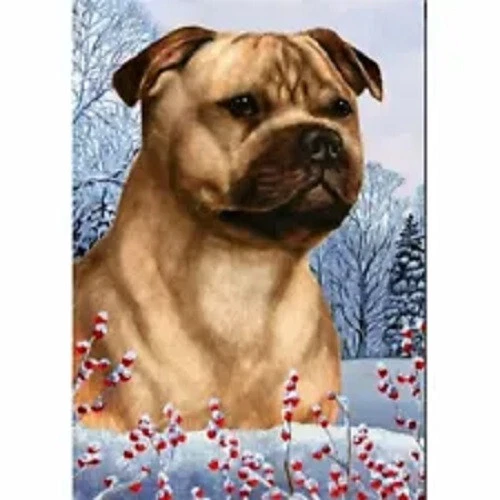 Winter House Flag - Fawn Staffordshire Bull Terrier 15917