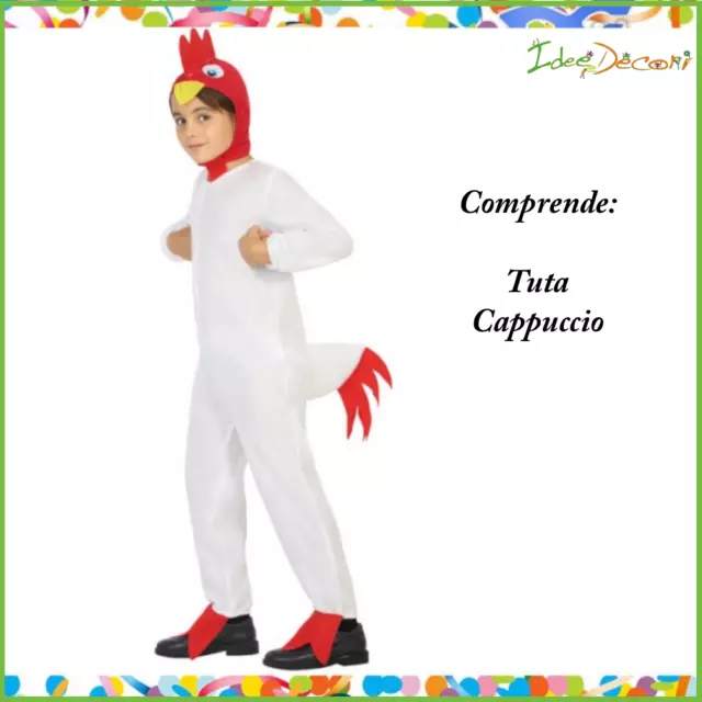 Costume gallo bambino vestito pollo bianco animale fattoria festa carnevale