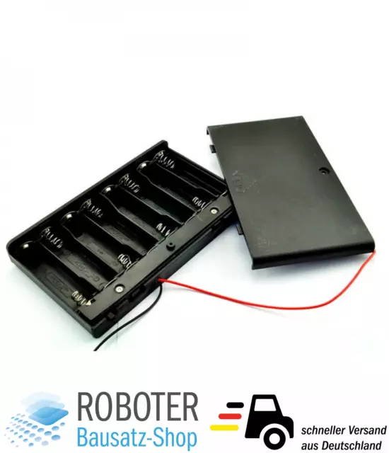 Batteriehalter Gehäuse für 8x AA Batterien 12V mit An/Aus-Schalter Arduino