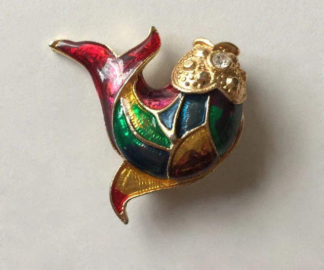 Broche Vintage Jacques Esterel Années 80 - Métal Doré émail Multicolore, Made In France, Occasion
