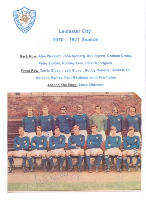 Leicester City 1970-1971 Rare Original Hand Signed Team Group 10 X Signatures