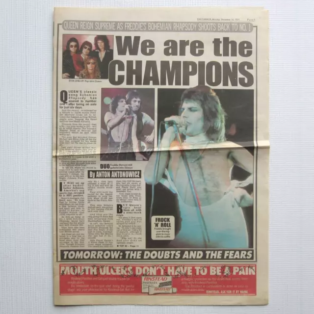 Queen Freddie Mercury 'Daily Mirror' 1991 UK Newspaper Article Clipping 16.12.91