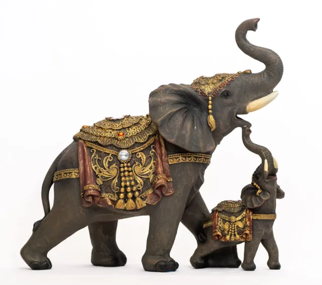 Dalax-Mama and Baby Elephants Statue Figurines Home Decor Trunk Facing Upward...