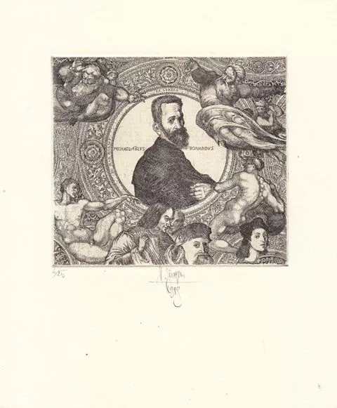 Exlibris Bookplate Radierung Harry Jürgens 1949 Michelangelo