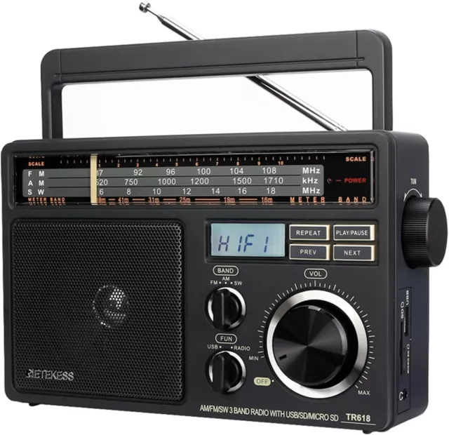 Retekess TR618 Poste Radio Portable, Radio Pile et Secteur, Transisitor FM AM SW