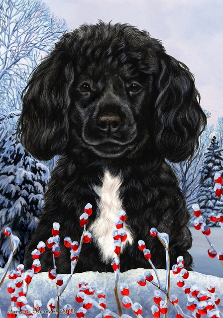 Winter Garden Flag - Black and White Portuguese Water Dog 154891
