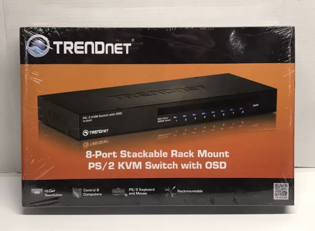 TRENDnet 8-Port Stackable Rack Mount PS/2 KMV Switch With OSD TK-802R RARE MODEL TRENDnet 8-Port Stackable Rack Mount PS/2 KMV Switch With OSD TK-802R RARE MODEL