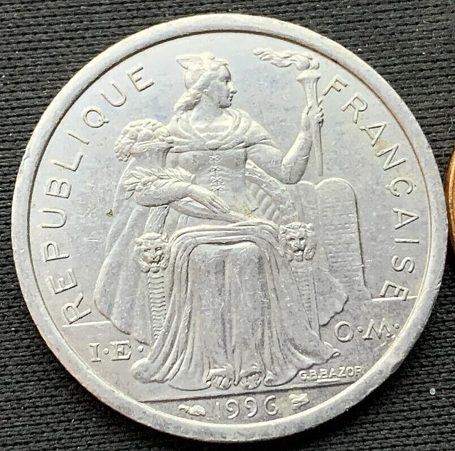 1996 French Polynesia 2 Franc Coin AU UNC  ( IEOM 2.2 Million Minted )  #M256