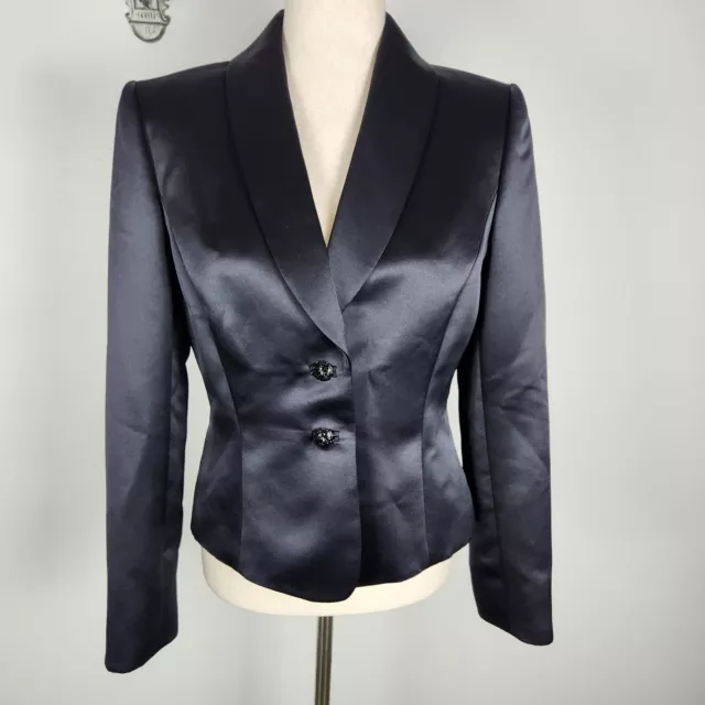 Tahari ASL Midnight Blue Satin 2 Piece Skirt Suit Size 6 EUC   #0743 2