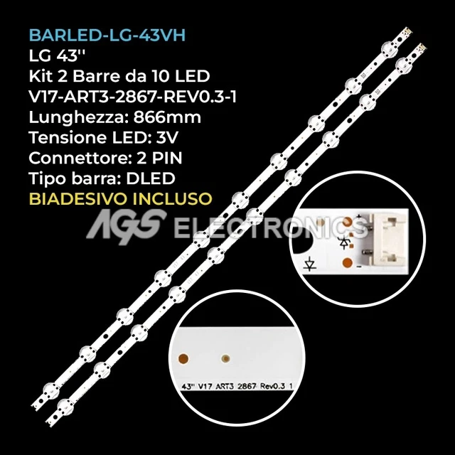 BARRE STRIP LED V17-49-L1 - V17-49-R1 PER TV LG 49UJ651V , 49UJ670 , 49UJ701 , 49UJ6565 - Foto 4