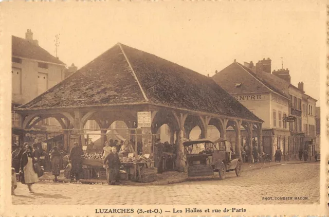 Cpa 95 Luzarches Les Halles Et Rue De Paris