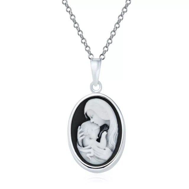 Victorian Mother Loving Child Cameo Pendant Brooch .925 Sterling Silver