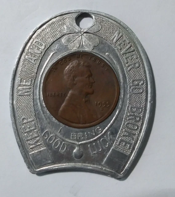 1955-D Wheat Cent Good Luck Encased Penny Never Go Broke (BZ-400)