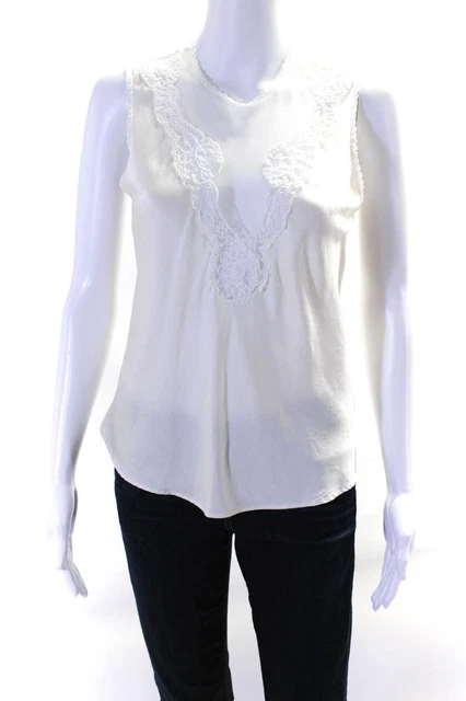 Christian Dior Womens Silk Lace Mesh V-Neck Sleeveless Blouse Top White Size S