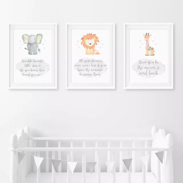Safari Animal Baby Nursery Quote Prints Set Childrens Bedroom Art Pictures Decor
