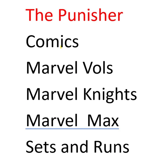 The Punisher # 1 Upwards. Real Comic Book Issues. Not Digital Comics. See List