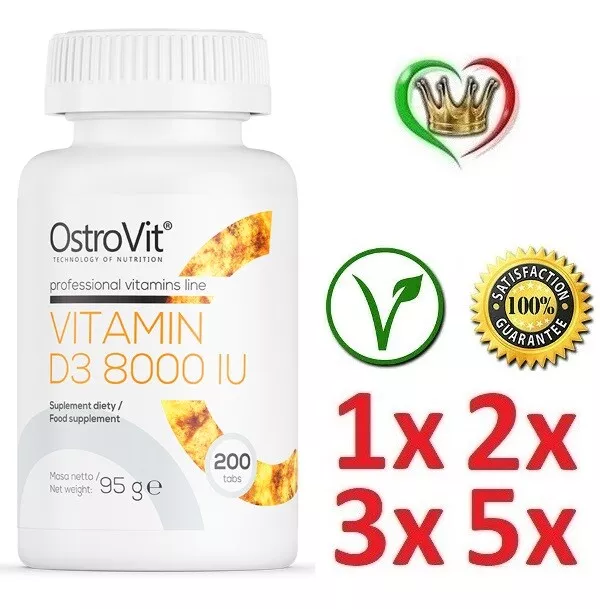 Vitamina D3 8000 UI 200 Compresse - Integratore Ossa Forti Difese Immunitarie -