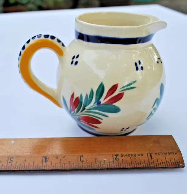 HB Quimper French Faience Ceramic Creamer Small Pitcher Breton Woman Handpainted