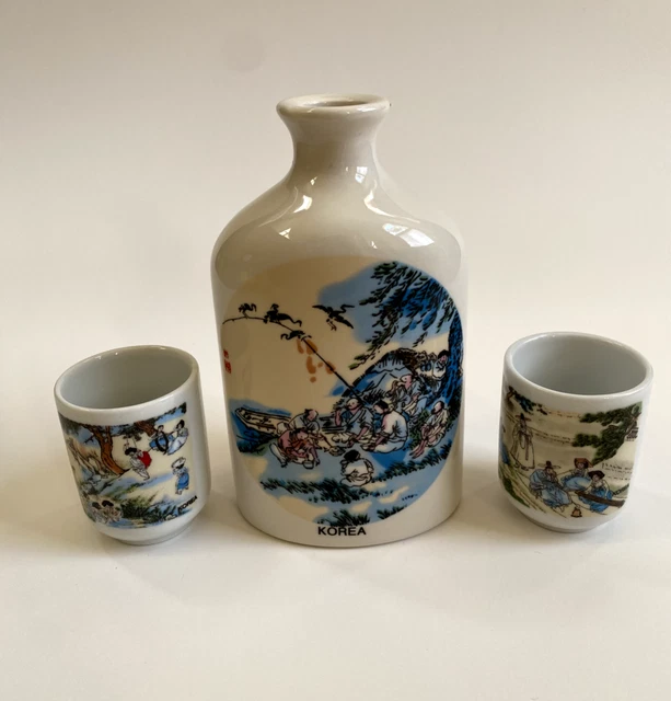Ceramic Welcome to Korea Tea Set or Sake Set, Vintage, Pretty, Ships Fast